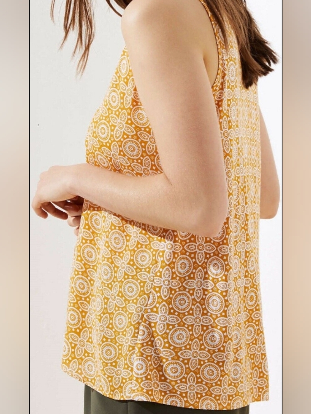 LOFT Mustard and White Patterned Top